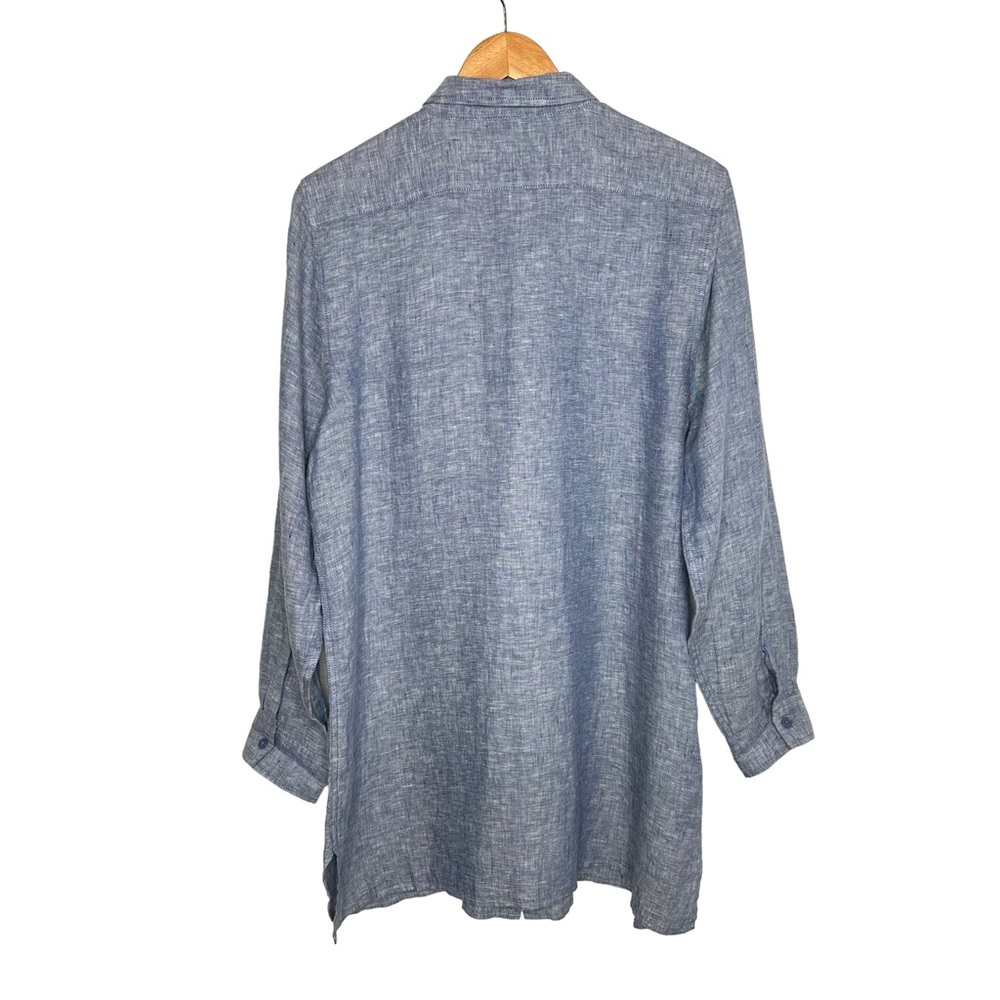 Garnet Hill Womens Easy Linen Long Sleeve Button Up Tunic Top Size Large Blue - Picture 2 of 6